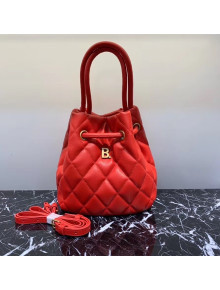 Balenciaga B. Quilted Leather Bucket Bag With Handles Red 2020