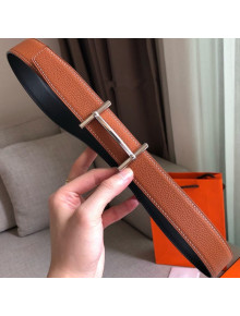 Hermes H D'Ancre Reversible Leather Buckle Belt 32mm Khaki/Silver 2019