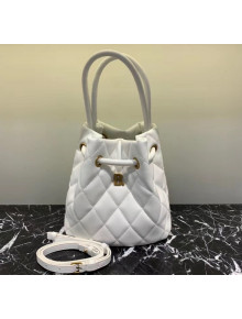 Balenciaga B. Quilted Leather Bucket Bag With Handles White 2020