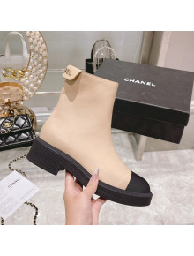 Chanel Calfskin Logo Back Ankle Boots Beige 2021 111721