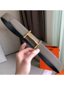 Hermes H D'Ancre Reversible Leather Buckle Belt 32mm Grey/Gold 2019