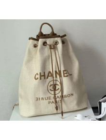Chanel Mixed Fibers Striped Deauville Drawstring Backpack Bag Beige 2020