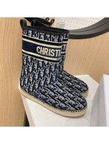 Dior Chez Moi Granville Short Slip-on Short Boots in Blue Oblique Embroidered Velvet 2020
