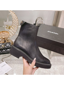 Chanel Calfskin Logo Back Ankle Boots Black 2021 111722