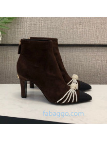 Chanel Suede Pearl Knot Heel Short Boots 85mm Brown 2020