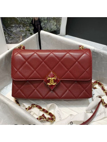 Chanel Quilted Lambskin Small Flap Bag with Plexi & Gold-Tone Metal AS2634 Burgundy 2021