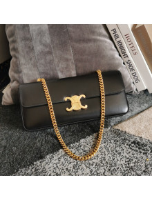 Celine Chain Triomphe Shoulder Bag in Shiny Calfskin 197413 Black/Gold 2021 
