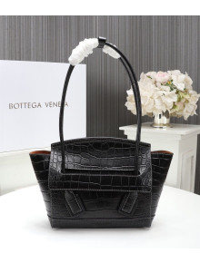 Bottega Veneta Arco Small Crocodile Embossed Leather Top Handle Bag Black 2019