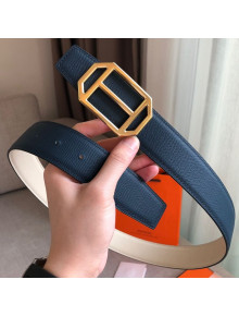 Hermes Pad Reversible Leather Buckle Belt 38mm Blue 2019