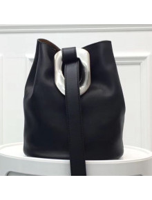 Bottega Veneta Drop Leather Oversize Loop Bucket Bag Black 2019