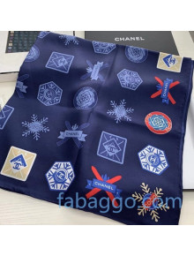 Chanel Silk Twill Logo Print Square Scarf 90x90 Navy Blue 2020