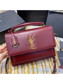 Saint Laurent Medium Sunset Top Handle Bag in Smooth Leather 634723 Burgundy 2020