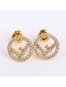 Fendi FF Logo Crystal Stud Earrings Gold 2021 82