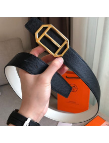 Hermes Pad Reversible Leather Buckle Belt 38mm Black/White 2019