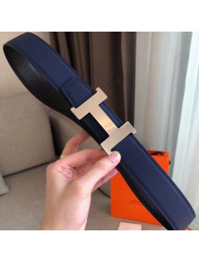 Hermes Constance Reversible Leather Strap Belt with H Buckle 38mm Blue 2019