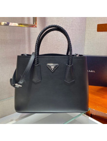 Prada Double Medium Leather Braided Handbag 1BG775 Black 2021
