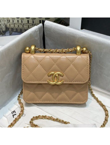 Chanel Calfskin Flap Coin Purse Wallet with Adjustable Chain Strap AP2290 Beige 2021