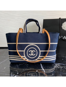 Chanel Striped Denim Small Shopping Bag Blue 2021