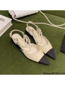 Chanel Lambskin Slingbacks With Imitation Pearls G37534 Off-white 2021