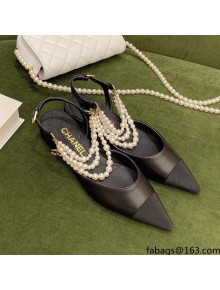 Chanel Lambskin Slingbacks With Imitation Pearls G37534 Black 2021