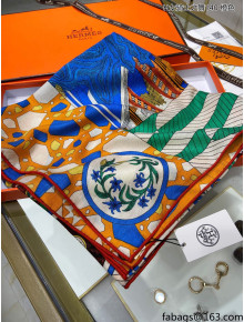 Hermes La Danse des Amazones shawl 140 Cashmere and Silk Scarf Blue/Orange 2021