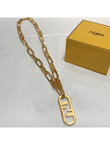 Fendi O'Lock FF Logo Necklace Gold 2021 86