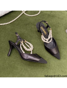 Chanel Lambskin Slingbacks With Heel Imitation Pearls G37532 Black 2021