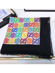 Gucci GG Star Psychedelic Cashmere Scarf 100x200 Black 01  2020