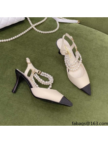 Chanel Lambskin Slingbacks With Heel Imitation Pearls G37532 Off-white 2021
