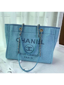 Chanel Mixed Fibers And Calfskin Small Shopping Bag Cyan 2020