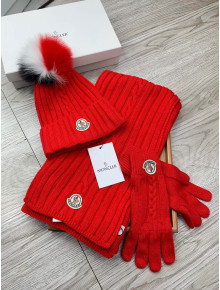 Moncler Scarf, Hat and Gloves Three-piece Suit Red 2021