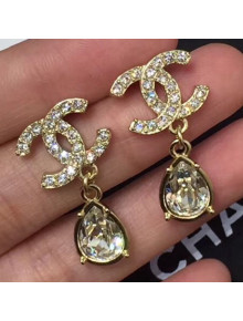Chanel CC Crystal Stone Pendant Short Earrings Gold/Crystal White 2019