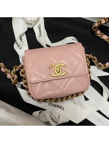 Chanel Calfskin Small Flap Coin Purse with Chain AS2376 Pink 2021