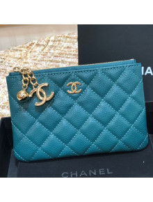 Chanel Grained Calfskin Mini Pouch with Charm A70119 Blue CP02 2021 