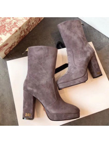 Dior D-Rise Suede Zipped High-Heel Ankle Boot Grey 2019