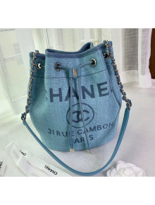 Chanel Mixed Fibers And Calfskin Small Drawstring Bag AS1045 Cyan 2020