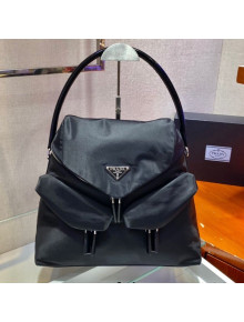 Prada Signaux Nylon and Leather Hobo Bag 1BC160 Black 2021