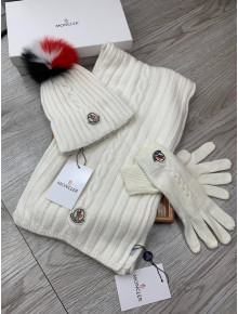 Moncler Scarf, Hat and Gloves Three-piece Suit White 2021