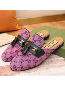 Gucci GG Multicolor Canvas Slipper with Tassels Pink 2021