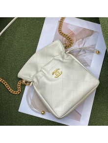Chanel Lambskin Drawstring Bucket Bag AS2985 White 2021 