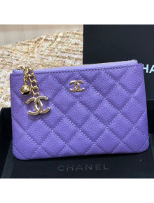 Chanel Grained Calfskin Mini Pouch with Charm A70119 Purple CP05 2021 