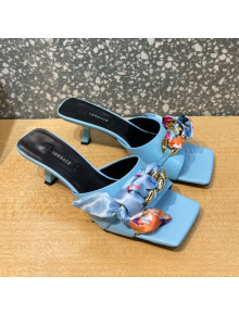 Versace Lambskin Heel Slide Sandals 5.5cm Blue 2021 31