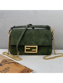 Fendi Small Baguette Suede Shoulder Bag Green 2021 308S