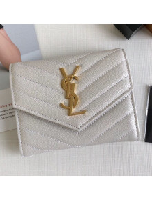 Saint Laurent Monogram Compact Tri Fold Small Wallet in Grained Leather 403943 White 2019