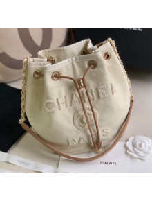 Chanel Mixed Fibers And Imitation Pearls Small Drawstring Bag AS1045 Off-White 2020