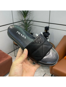 Prada Quilted Leather Flat Slide Sandals Black 2021