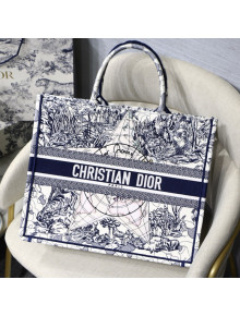 Dior Large Book Tote Bag in Blue Around World Embroidery 2021