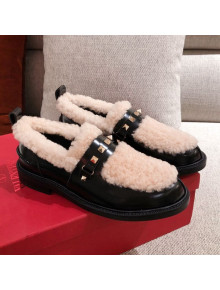 Valentino Rockstud Wool Leather Loafers Black/White 2020