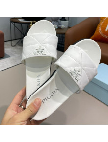 Prada Quilted Leather Flat Slide Sandals White 2021