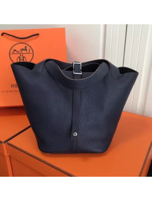 Hermes Togo Calfskin Leather Picotin Lock PM/MM Bag Deep Blue